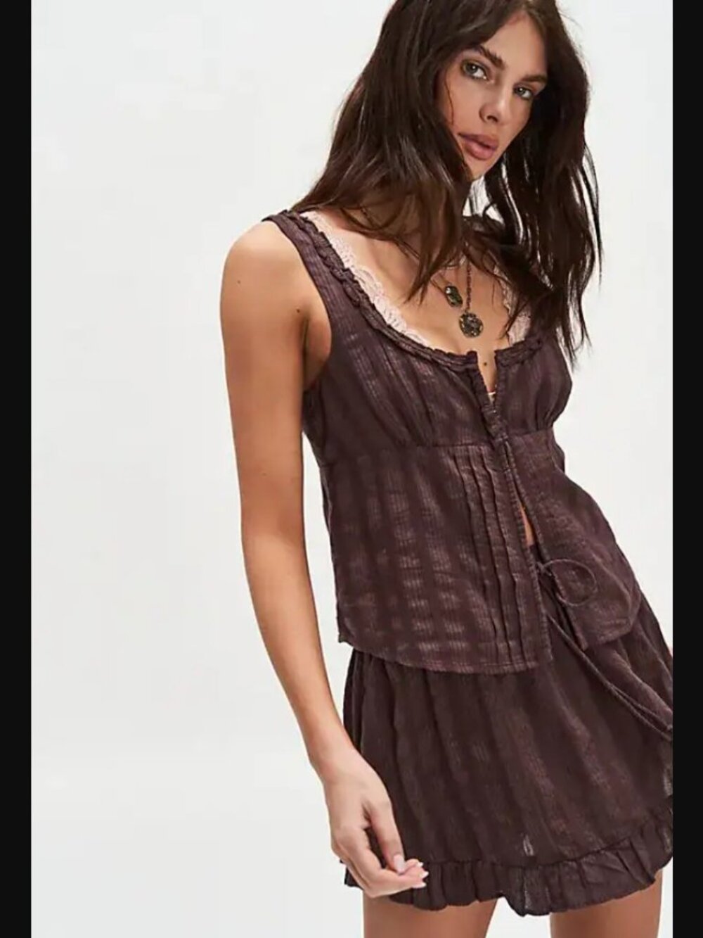 Free People Ellia Mini Skort Set in Double Espresso Size Medium